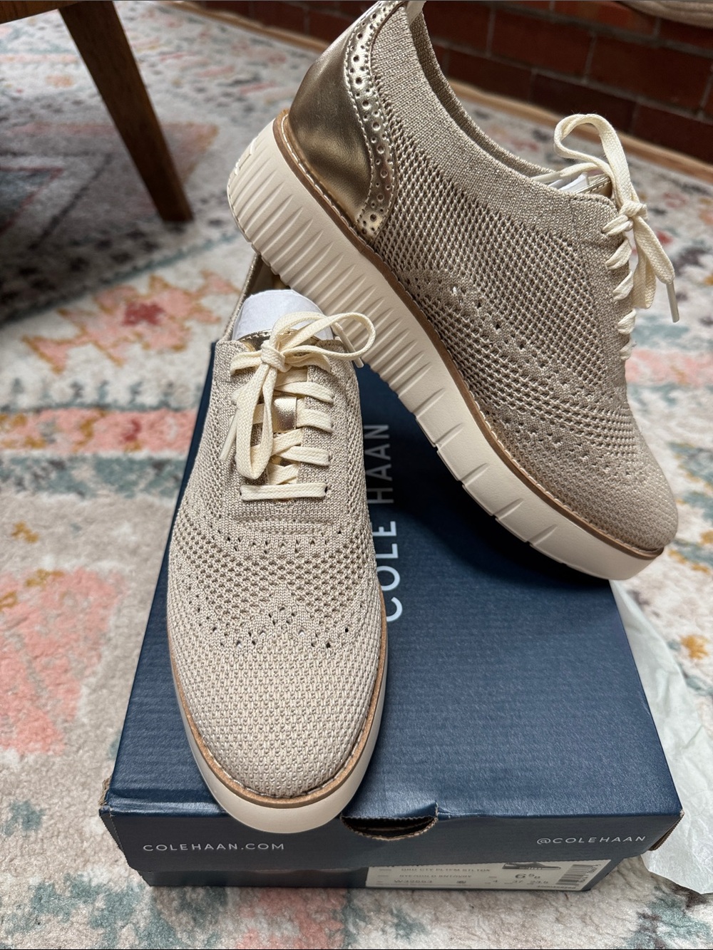 Cole Haan Women’s Grand City Platform Stitchlite Oxfords Rye/Gold/Ivory Sz 6.5